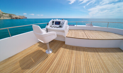 Sea and yacht flybridge open deck, modern and luxury equipped.