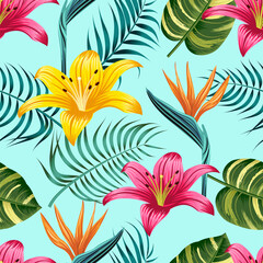 Floral seamless pattern with leaves. tropical background	