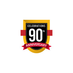 90 Th Anniversary Celebrations Gold Black White Vector Template Design Illustration