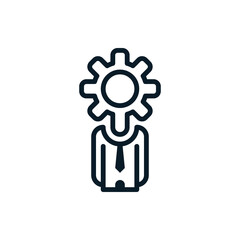 Business man with gear, leadership, management, setting outline icons. Vector illustration. Editable stroke. Isolated icon suitable for web, infographics, interface and apps.