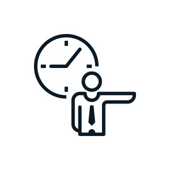 Business man with clock outline icons. Vector illustration. Editable stroke. Isolated icon suitable for web, infographics, interface and apps.