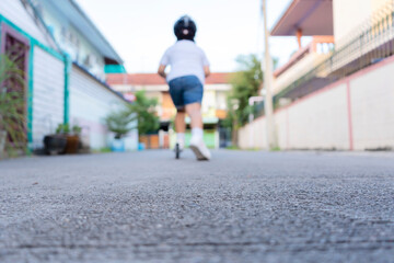 Adventure for children's learning concept, By using scooters to travel to find new things in life. Blur focus