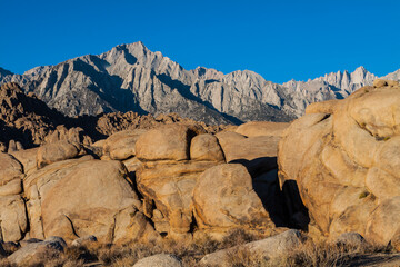 The Eastern Face of Mount Whitney and The Boulders of the Alabama Hills , Alabama Hills National Recreation Area, California, USA