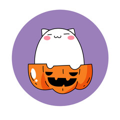 happy halloween pumpkin with cat