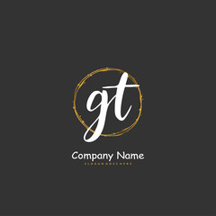 G T GT Initial handwriting and signature logo design with circle. Beautiful design handwritten logo for fashion, team, wedding, luxury logo.