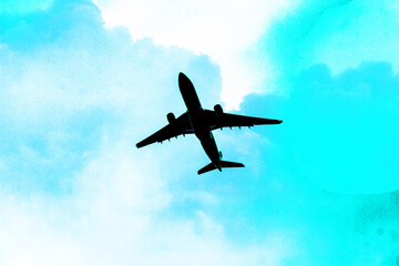 Fototapeta na wymiar Silhouette of a big airplane in the sky