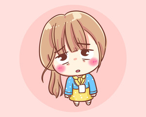 Businesswoman Office workers feel bored cartoon art illustration Premium Vector