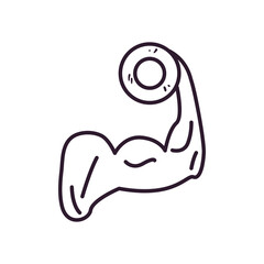 male arm with muscle lifting weight line style icon vector design