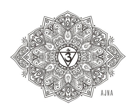 Chakra vector illustration. Beautiful symbol. Black and white Color.