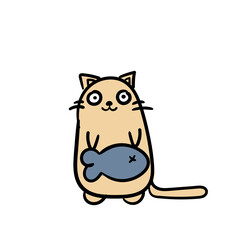 Very cute Cat cartoon style. Animal wildlife Kitten Flat vector illustration. Kawaii card sketch for t shirt design, School books, Greeting cards, posters