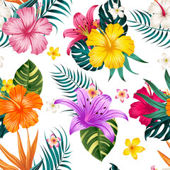 Floral seamless pattern with leaves. tropical background	
