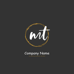 M T MT Initial handwriting and signature logo design with circle. Beautiful design handwritten logo for fashion, team, wedding, luxury logo.