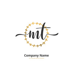 M T MT Initial handwriting and signature logo design with circle. Beautiful design handwritten logo for fashion, team, wedding, luxury logo.