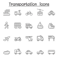 Transport icon set in thin line stlye