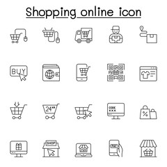 Shopping online icon in thin line style