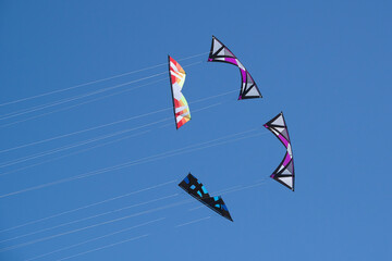 2020-07-31 FOUR KITES IN FORMATION WITH A BRIGHT BLUE SKY ON WHIDBEY ISLAND