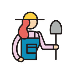 female farmer with shovel line and fill style icon vector design