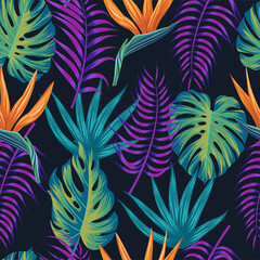 Floral seamless pattern with leaves. tropical background	