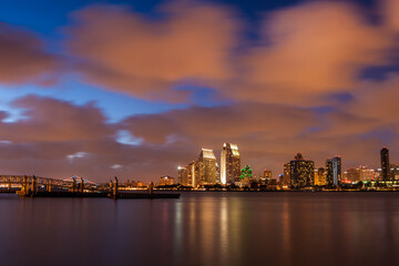 San Diego Skyline at Sunset Across San Diego Bay From Tidelands Park on Coronado Island,San...