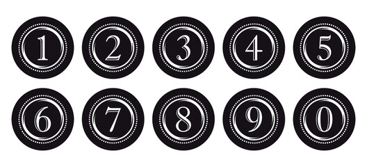 Round decorative dark  labels with numbers.