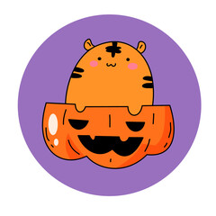 halloween pumpkin face with tiger