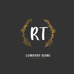 R T RT Initial handwriting and signature logo design with circle. Beautiful design handwritten logo for fashion, team, wedding, luxury logo.