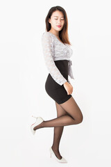 Tall short skirt model full body photo