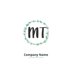 M T MT Initial handwriting and signature logo design with circle. Beautiful design handwritten logo for fashion, team, wedding, luxury logo.
