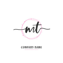 M T MT Initial handwriting and signature logo design with circle. Beautiful design handwritten logo for fashion, team, wedding, luxury logo.