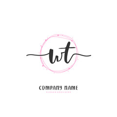 W T WT Initial handwriting and signature logo design with circle. Beautiful design handwritten logo for fashion, team, wedding, luxury logo.