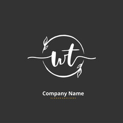 W T WT Initial handwriting and signature logo design with circle. Beautiful design handwritten logo for fashion, team, wedding, luxury logo.