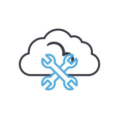 Cloud computing with wrench line style icon vector design