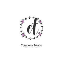 E T ET Initial handwriting and signature logo design with circle. Beautiful design handwritten logo for fashion, team, wedding, luxury logo.
