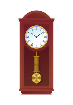 Traditional retro style pendulum clock. Vintage grandfather floor clock in  tall wooden case. Interior decoration object flat vector illustration  isolated on white background. Stock Vector | Adobe Stock