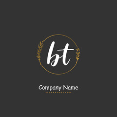 B T BT Initial handwriting and signature logo design with circle. Beautiful design handwritten logo for fashion, team, wedding, luxury logo.