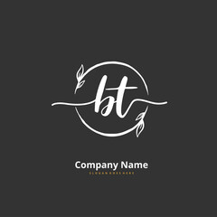 B T BT Initial handwriting and signature logo design with circle. Beautiful design handwritten logo for fashion, team, wedding, luxury logo.