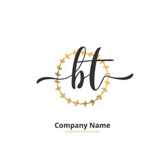 B T BT Initial handwriting and signature logo design with circle. Beautiful design handwritten logo for fashion, team, wedding, luxury logo.
