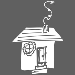 Vector icon. Doodle hand drawn sign of real estate. Childish illustration for print, web. Vector sketch illustration - country house. Childlike drawing of house. Line art. Simple silhouette