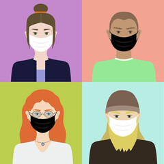 Avatar character set vectors, people wearing face mask to protect from covid illustration