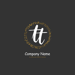 T TT Initial handwriting and signature logo design with circle. Beautiful design handwritten logo for fashion, team, wedding, luxury logo.
