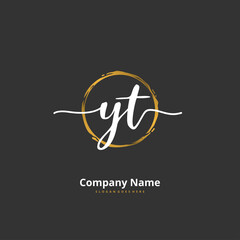 Y T YT Initial handwriting and signature logo design with circle. Beautiful design handwritten logo for fashion, team, wedding, luxury logo.