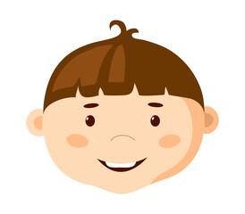Little boy's face. The child's head. Avatar isolated on white background. Cartoon style. Vector illustration.