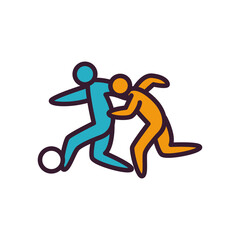 Soccer players with ball line and fill style icon vector design