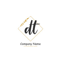 D T DT Initial handwriting and signature logo design with circle. Beautiful design handwritten logo for fashion, team, wedding, luxury logo.