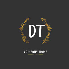 D T DT Initial handwriting and signature logo design with circle. Beautiful design handwritten logo for fashion, team, wedding, luxury logo.