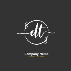 D T DT Initial handwriting and signature logo design with circle. Beautiful design handwritten logo for fashion, team, wedding, luxury logo.
