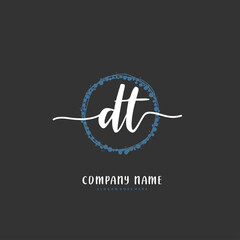 D T DT Initial handwriting and signature logo design with circle. Beautiful design handwritten logo for fashion, team, wedding, luxury logo.