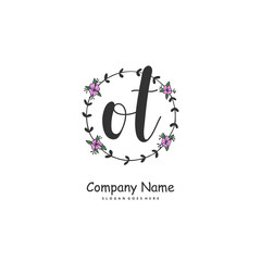 O T OT Initial handwriting and signature logo design with circle. Beautiful design handwritten logo for fashion, team, wedding, luxury logo.