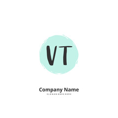 V T VT Initial handwriting and signature logo design with circle. Beautiful design handwritten logo for fashion, team, wedding, luxury logo.