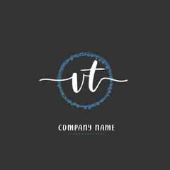 V T VT Initial handwriting and signature logo design with circle. Beautiful design handwritten logo for fashion, team, wedding, luxury logo.
